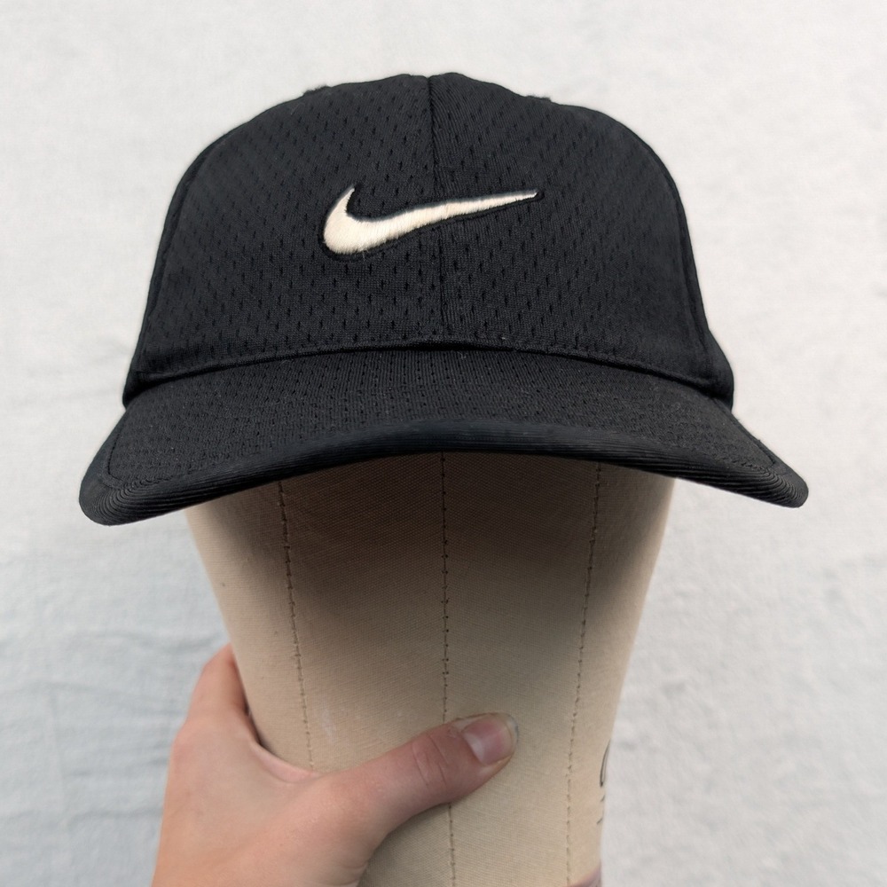 VTG Nike Hat Men Black Mesh Swoosh Just Do It Adjustable Strapback Tailwind Y2K